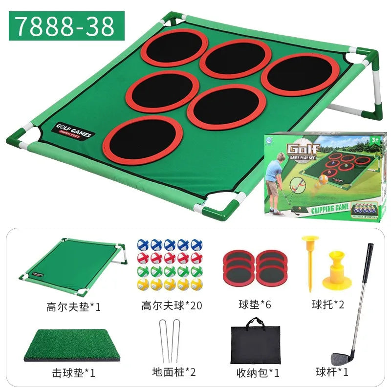 Golf Game Play Set Golf Chipping Game Cornhole Game with Balls Putting Mat Putter Target for Golfers Kids Family Indoor Outdoor