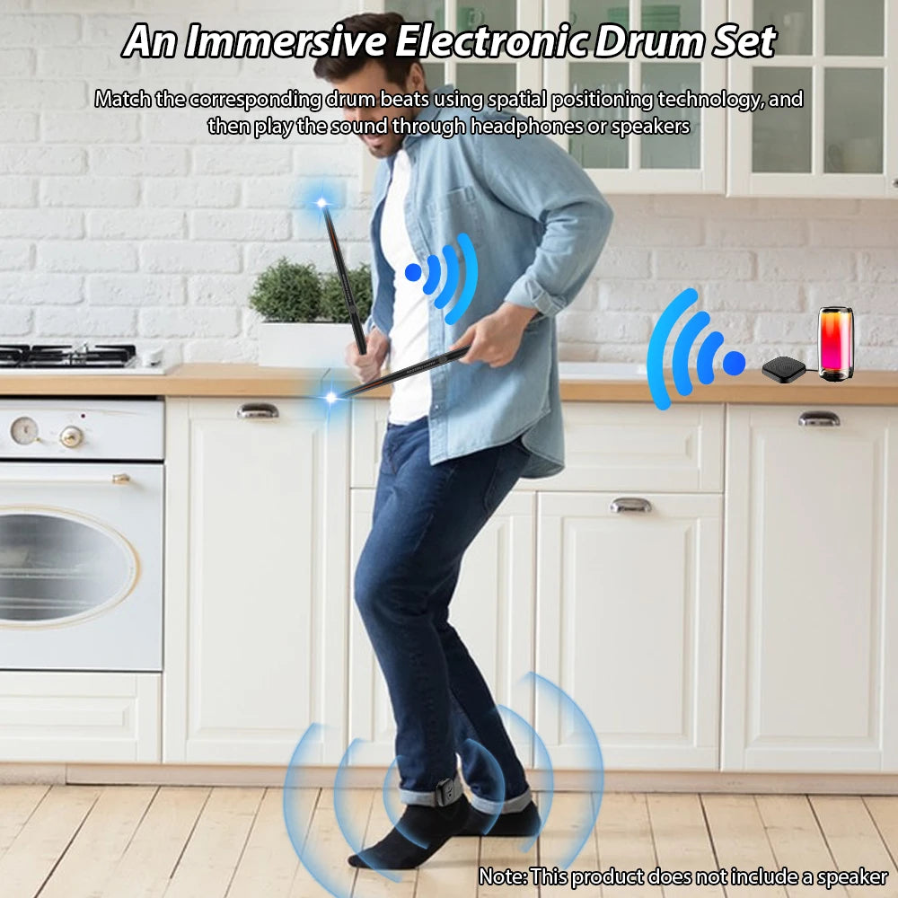 Electronic Drumsticks Air Drum Stick with 2 Foot Pedals 16D Speaker DSP Level Sound Card Low Delay Electric Rhythm Drum Sticks