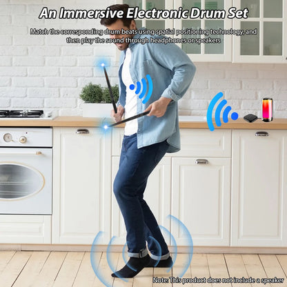 Electronic Drumsticks Air Drum Stick with 2 Foot Pedals 16D Speaker DSP Level Sound Card Low Delay Electric Rhythm Drum Sticks