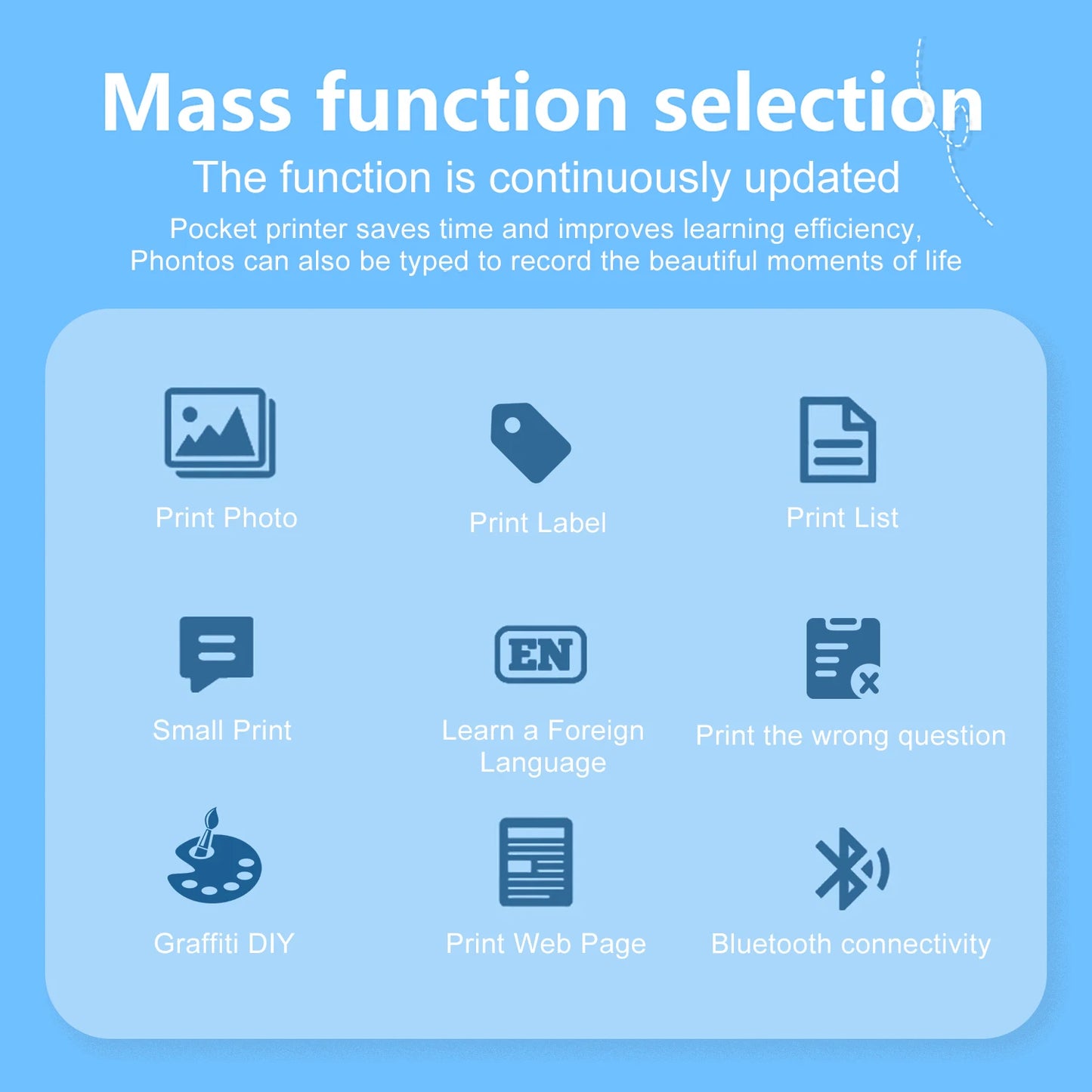 Mini Printer Portable Wireless Bluetooth Sticker Label Photo Memo Thermal Print Study Learn Printer Children Boys Girls Gifts
