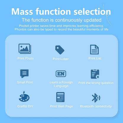 Mini Printer Portable Wireless Bluetooth Sticker Label Photo Memo Thermal Print Study Learn Printer Children Boys Girls Gifts