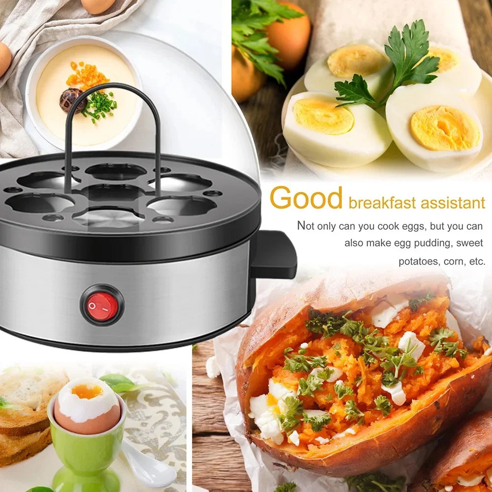 Electric Egg Boiler can Hold 7 eggs Stainless Steel Egg Boiler Breakfast Egg Steamer with Automatic Shut-off Function Buzzer