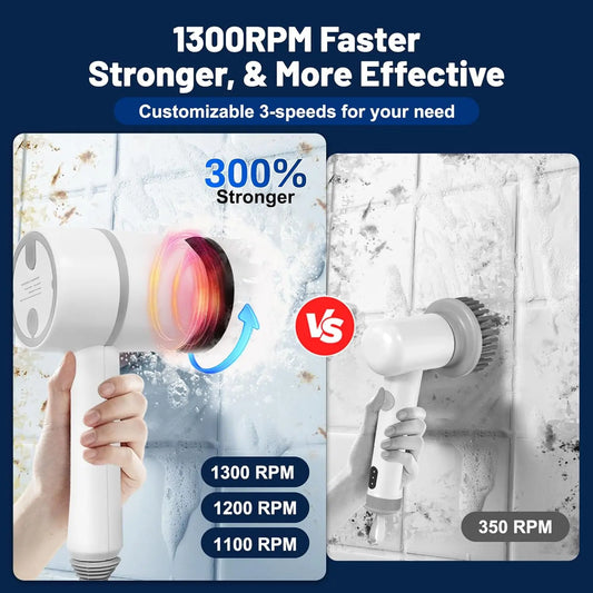Electric Cleaning Brush, 1300RPM Heavy Duty Handheld Spin Scrubber, Automatic Hand Held Cordless Battery Power Buddy, Shower Cle