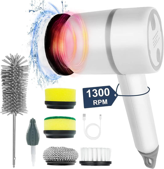 Electric Cleaning Brush, 1300RPM Heavy Duty Handheld Spin Scrubber, Automatic Hand Held Cordless Battery Power Buddy, Shower Cle
