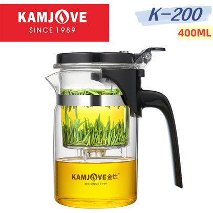 KAMJOVE Separating Glass Teapot with Strainer for Tea Infusions,Heat-resisting Glass One-click Filtering 400-900ml with Plunger