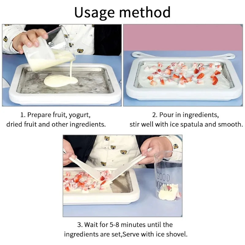 Ice Cream Maker Yogurt Frozen Pan Mini Fried Yogurts Machine Rolled    with 2 Spatulas Fry  Plate Home Use