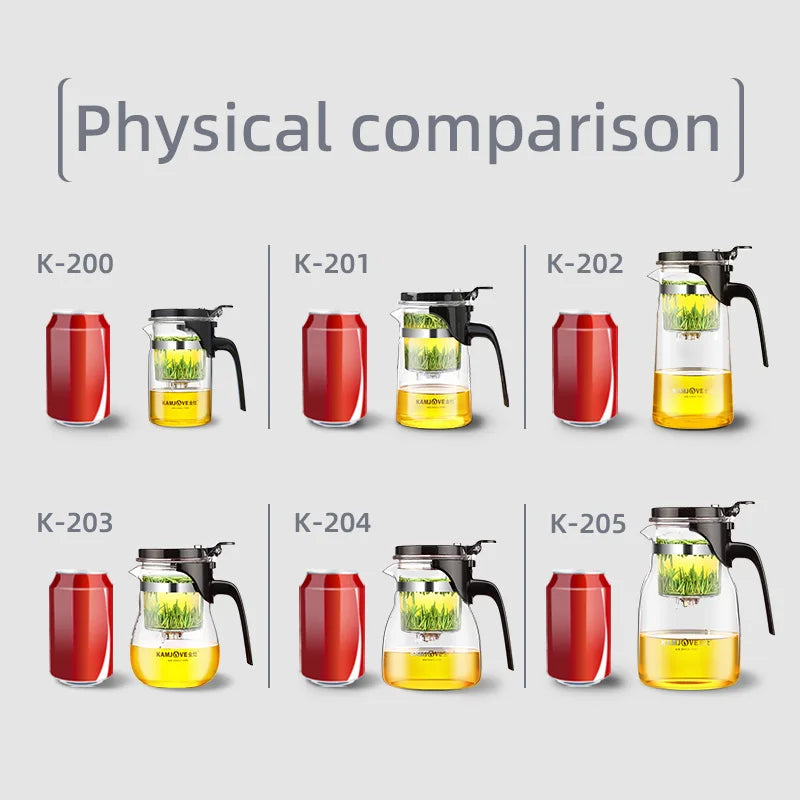 KAMJOVE Separating Glass Teapot with Strainer for Tea Infusions,Heat-resisting Glass One-click Filtering 400-900ml with Plunger