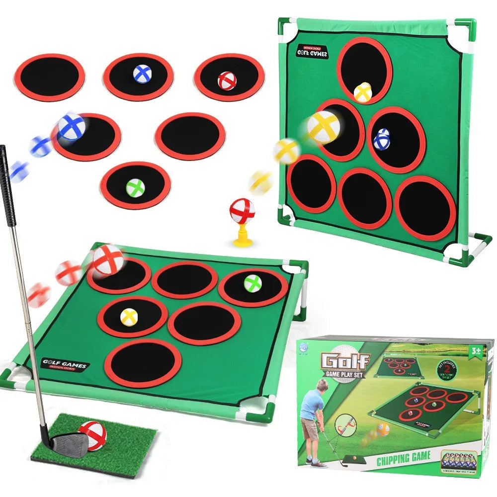 Golf Game Play Set Golf Chipping Game Cornhole Game with Balls Putting Mat Putter Target for Golfers Kids Family Indoor Outdoor