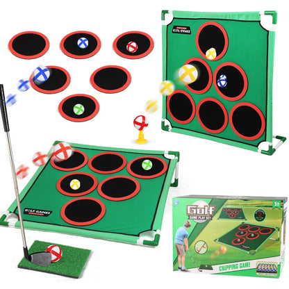 Golf Game Play Set Golf Chipping Game Cornhole Game with Balls Putting Mat Putter Target for Golfers Kids Family Indoor Outdoor