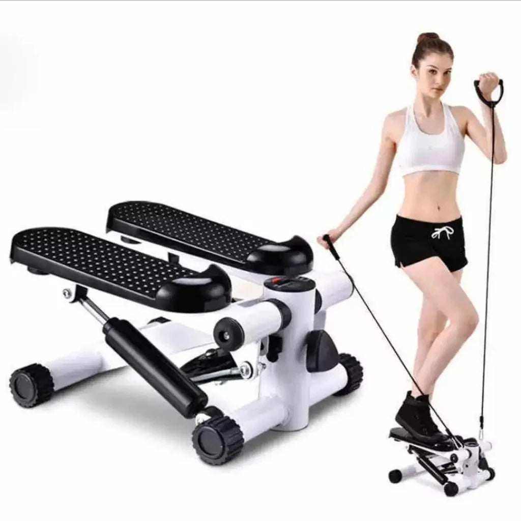 Portable Climber Stepper Mini Hydraulic Rope Drawing Stair Stepper with Resistance Bands Household Aerobic Fitness Equipment