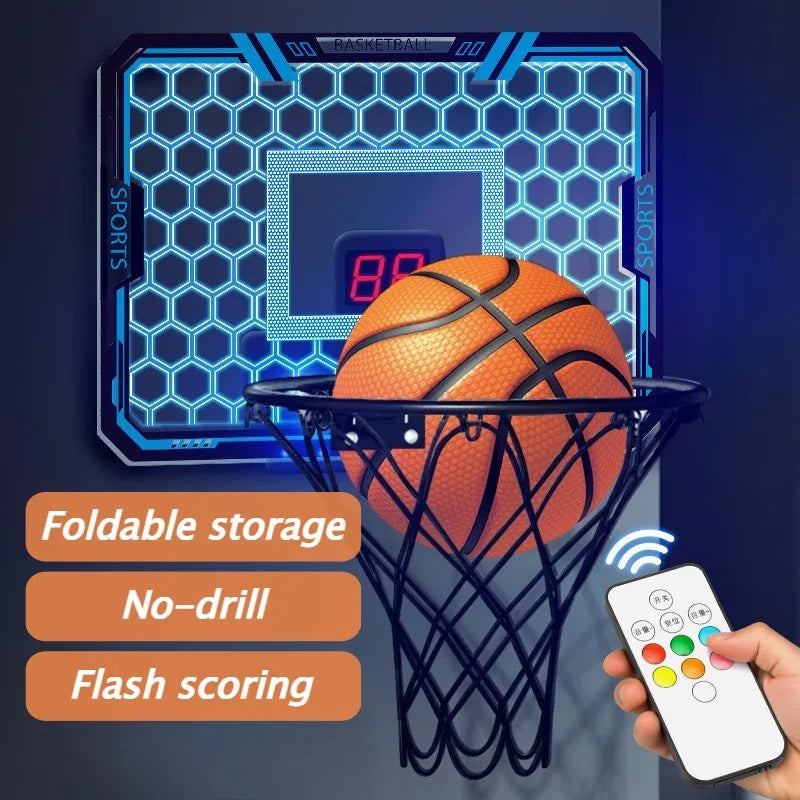 Children Basketball Basket Electronic Scorer Remote Control Light Basketball Hoop No Punching Wall Mounted Boy Toy Ball Ring