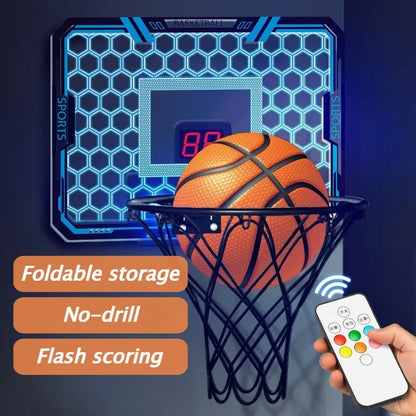 Children Basketball Basket Electronic Scorer Remote Control Light Basketball Hoop No Punching Wall Mounted Boy Toy Ball Ring