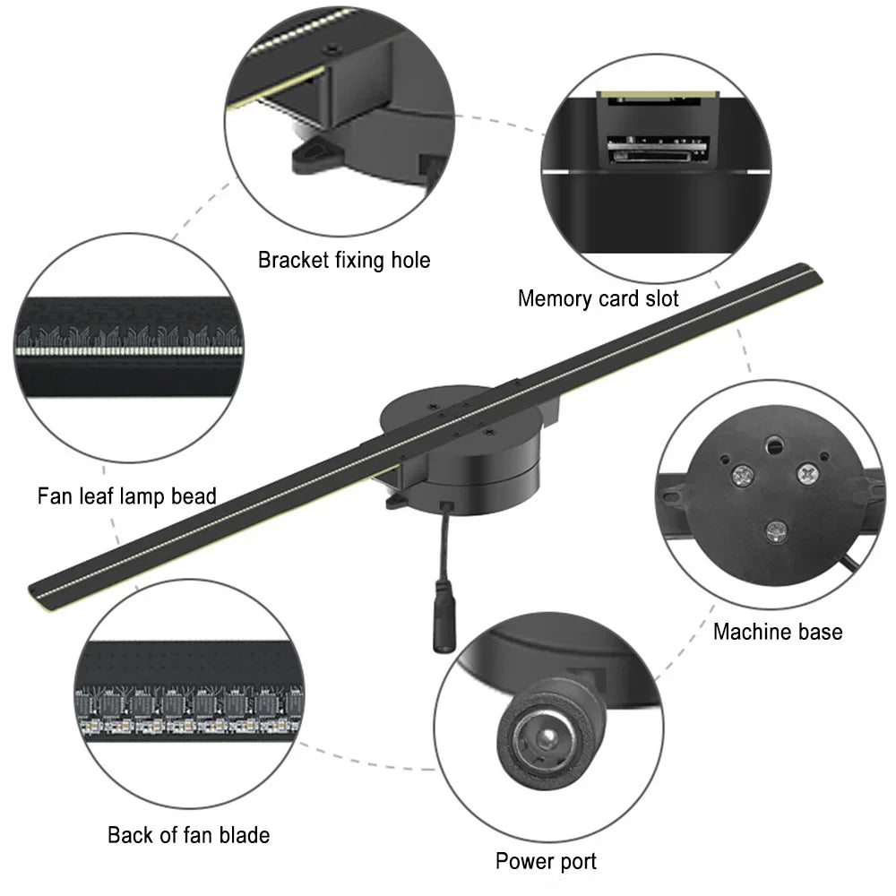 Naked Eye 3D Holographic Fan Screen Stereoscopic Display Suspended Projection Lamp 42cm Suspended Imaging Advertising Machine