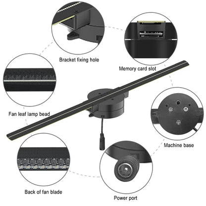 Naked Eye 3D Holographic Fan Screen Stereoscopic Display Suspended Projection Lamp 42cm Suspended Imaging Advertising Machine