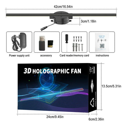 Naked Eye 3D Holographic Fan Screen Stereoscopic Display Suspended Projection Lamp 42cm Suspended Imaging Advertising Machine