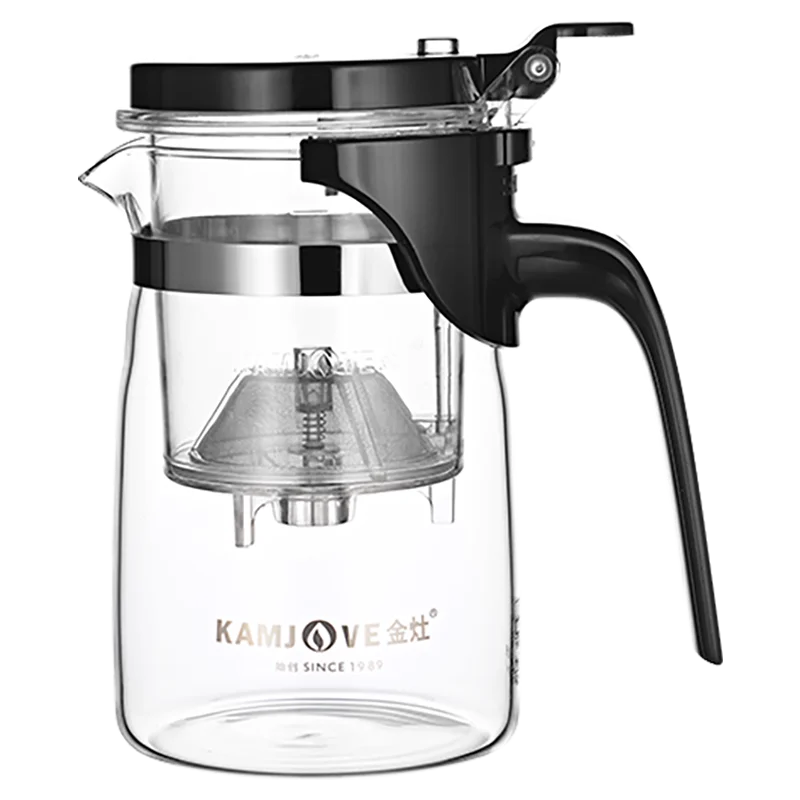 KAMJOVE Separating Glass Teapot with Strainer for Tea Infusions,Heat-resisting Glass One-click Filtering 400-900ml with Plunger