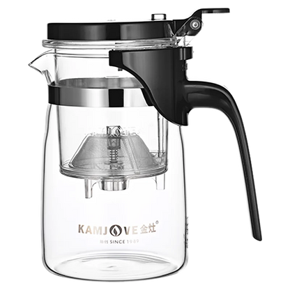 KAMJOVE Separating Glass Teapot with Strainer for Tea Infusions,Heat-resisting Glass One-click Filtering 400-900ml with Plunger