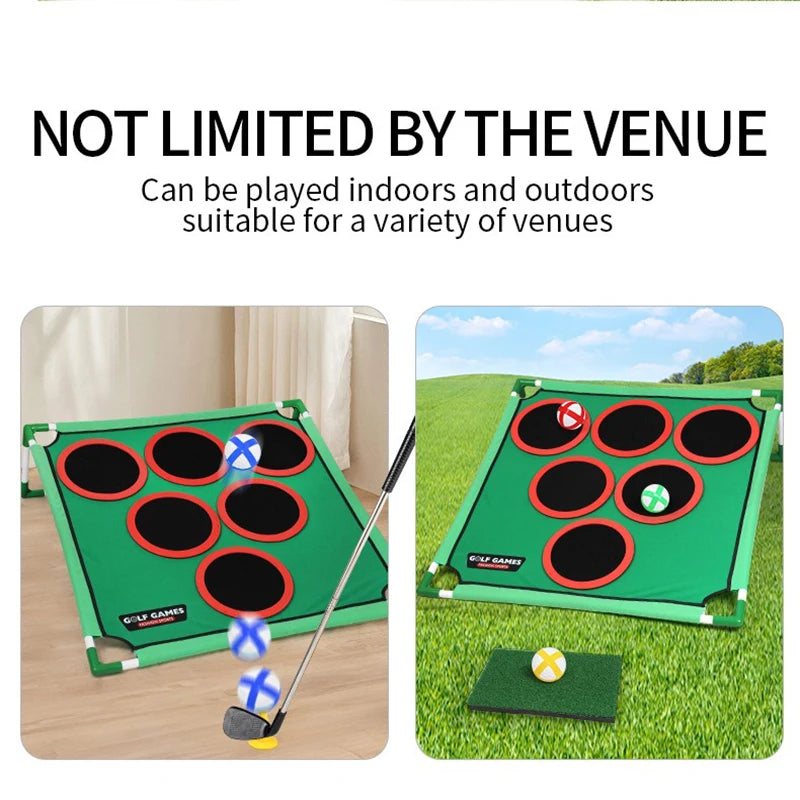 Golf Game Play Set Golf Chipping Game Cornhole Game with Balls Putting Mat Putter Target for Golfers Kids Family Indoor Outdoor