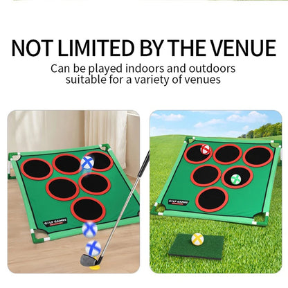 Golf Game Play Set Golf Chipping Game Cornhole Game with Balls Putting Mat Putter Target for Golfers Kids Family Indoor Outdoor