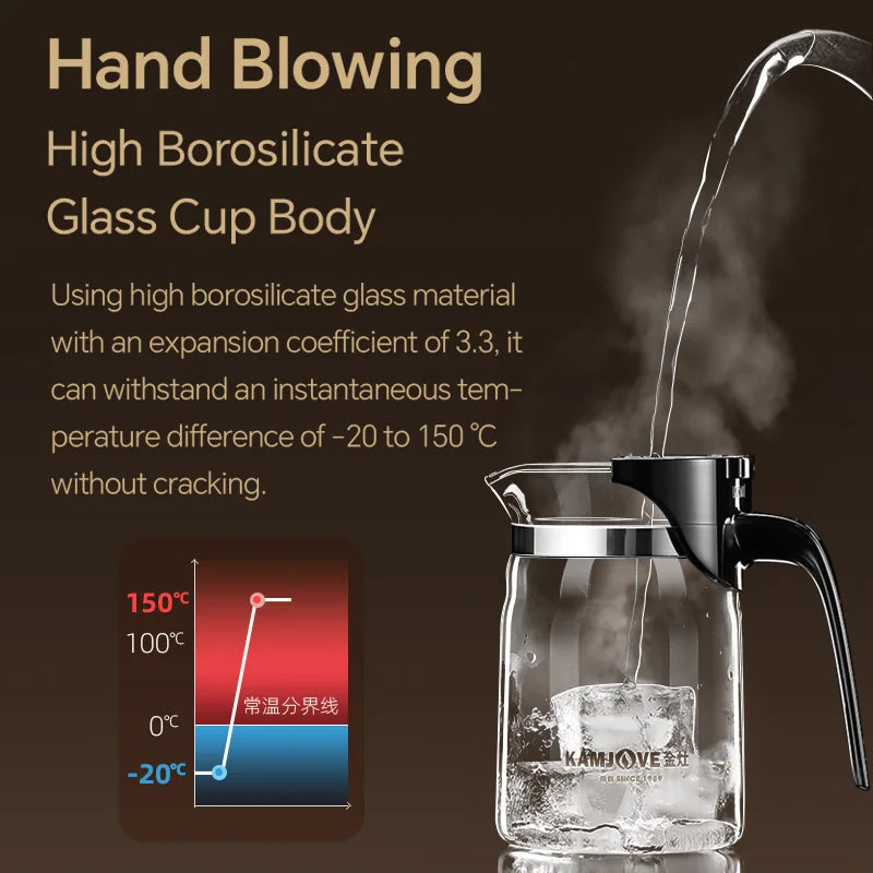 KAMJOVE Separating Glass Teapot with Strainer for Tea Infusions,Heat-resisting Glass One-click Filtering 400-900ml with Plunger