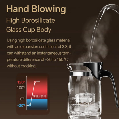 KAMJOVE Separating Glass Teapot with Strainer for Tea Infusions,Heat-resisting Glass One-click Filtering 400-900ml with Plunger