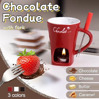 Chocolate Fondue Cup European Candle Cup Ceramic Mugs Heat  Melt Cheese Creative Coffee Mug With Fork Christmas Party Date Idea