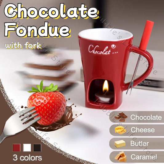 Chocolate Fondue Cup European Candle Cup Ceramic Mugs Heat  Melt Cheese Creative Coffee Mug With Fork Christmas Party Date Idea