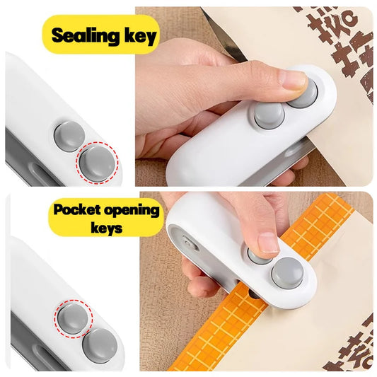 Mini Heat Bag Sealing Machine Multifunction Bag Clip Sealer Rechargeable Plastic Bag Sealer 2 in 1 Food Bag Hot Sealing Machine