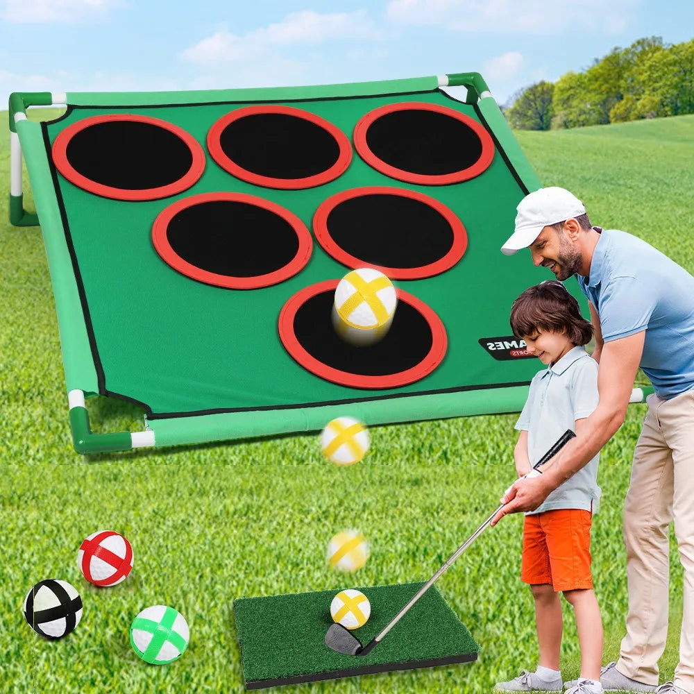 Golf Game Play Set Golf Chipping Game Cornhole Game with Balls Putting Mat Putter Target for Golfers Kids Family Indoor Outdoor