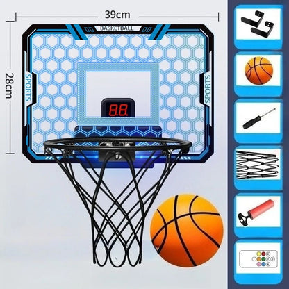 Children Basketball Basket Electronic Scorer Remote Control Light Basketball Hoop No Punching Wall Mounted Boy Toy Ball Ring