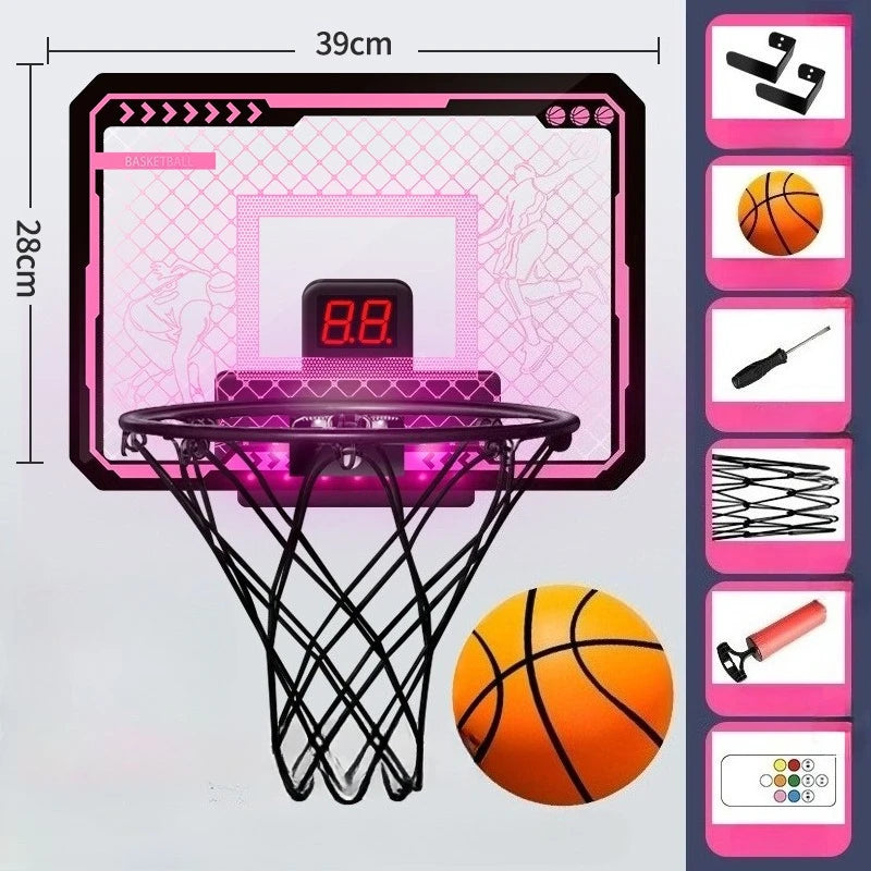 Children Basketball Basket Electronic Scorer Remote Control Light Basketball Hoop No Punching Wall Mounted Boy Toy Ball Ring