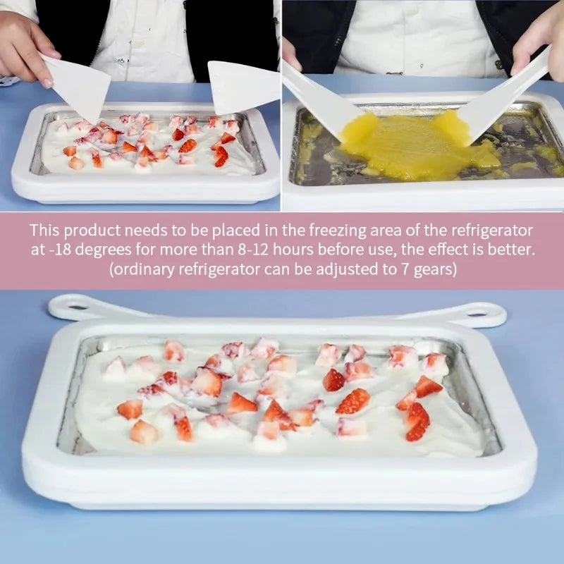 Ice Cream Maker Yogurt Frozen Pan Mini Fried Yogurts Machine Rolled    with 2 Spatulas Fry  Plate Home Use