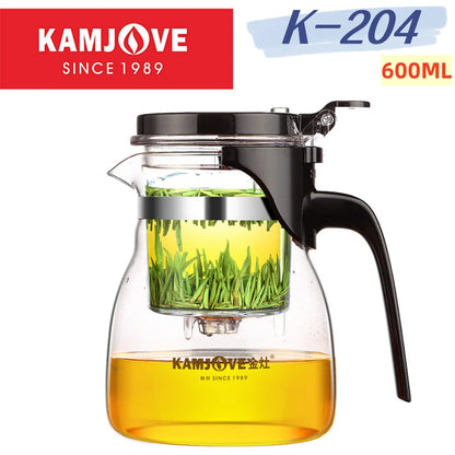 KAMJOVE Separating Glass Teapot with Strainer for Tea Infusions,Heat-resisting Glass One-click Filtering 400-900ml with Plunger