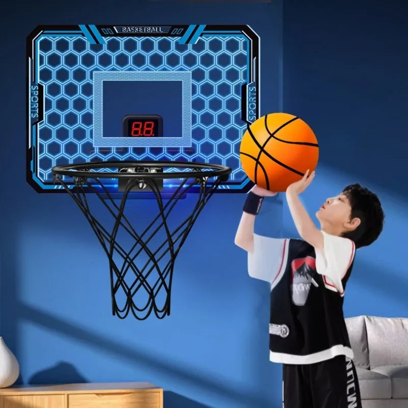 Children Basketball Basket Electronic Scorer Remote Control Light Basketball Hoop No Punching Wall Mounted Boy Toy Ball Ring
